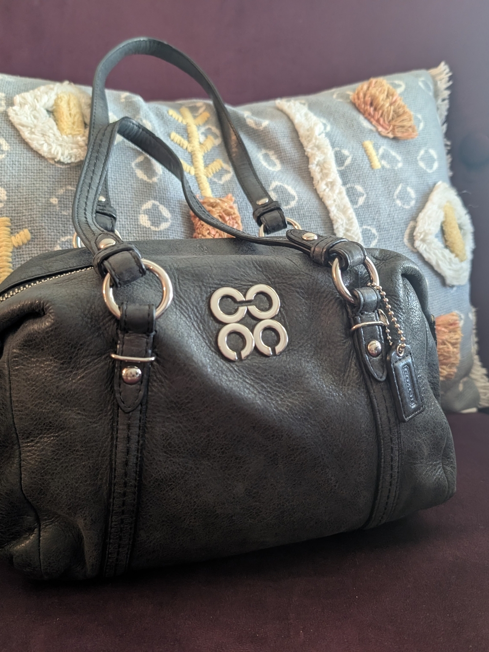 Coach Black Leather Mini Bag with Signature Hardware